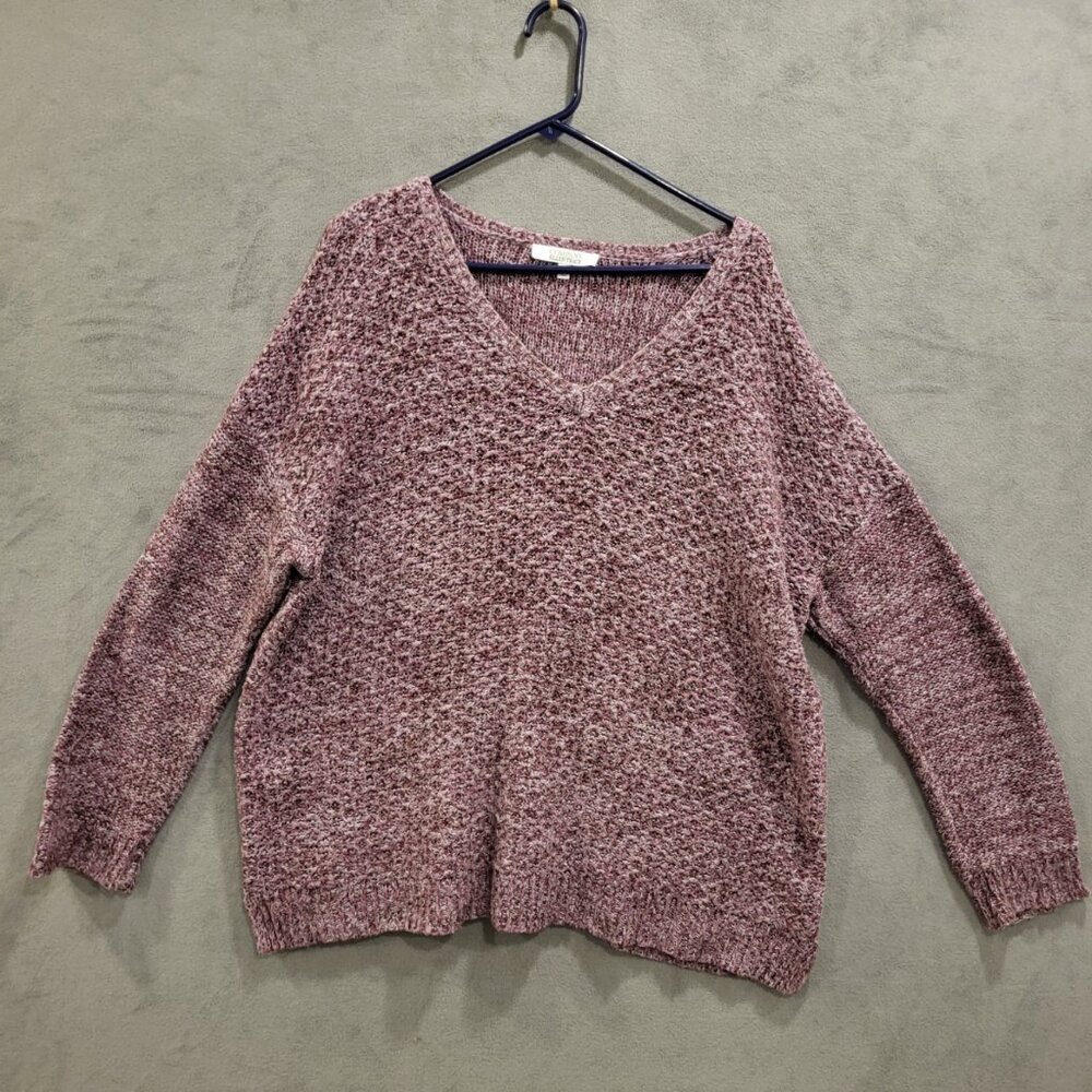 Ellen Tracy Purple Pullover Sweater Women Size XXL Chunky Warm Cozy‎ V Neck